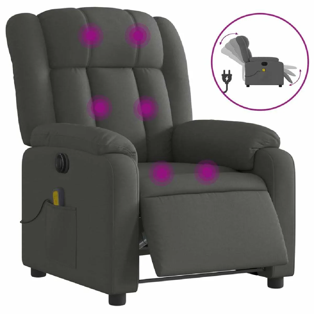 Fauteuil Relax pour salon, Fauteuil inclinable de massage électrique gris foncé tissu -GKD44047