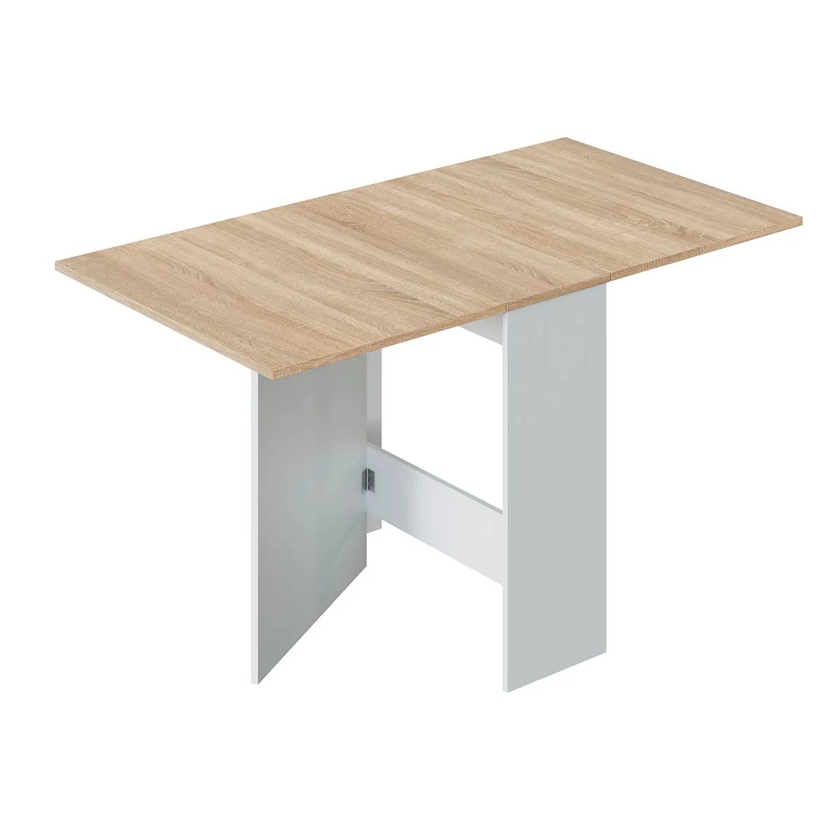 Table de cuisine pliante coloris chêne canadien / blanc artic - Hauteur 78 x Profondeur 31 x Longueur 77 cm