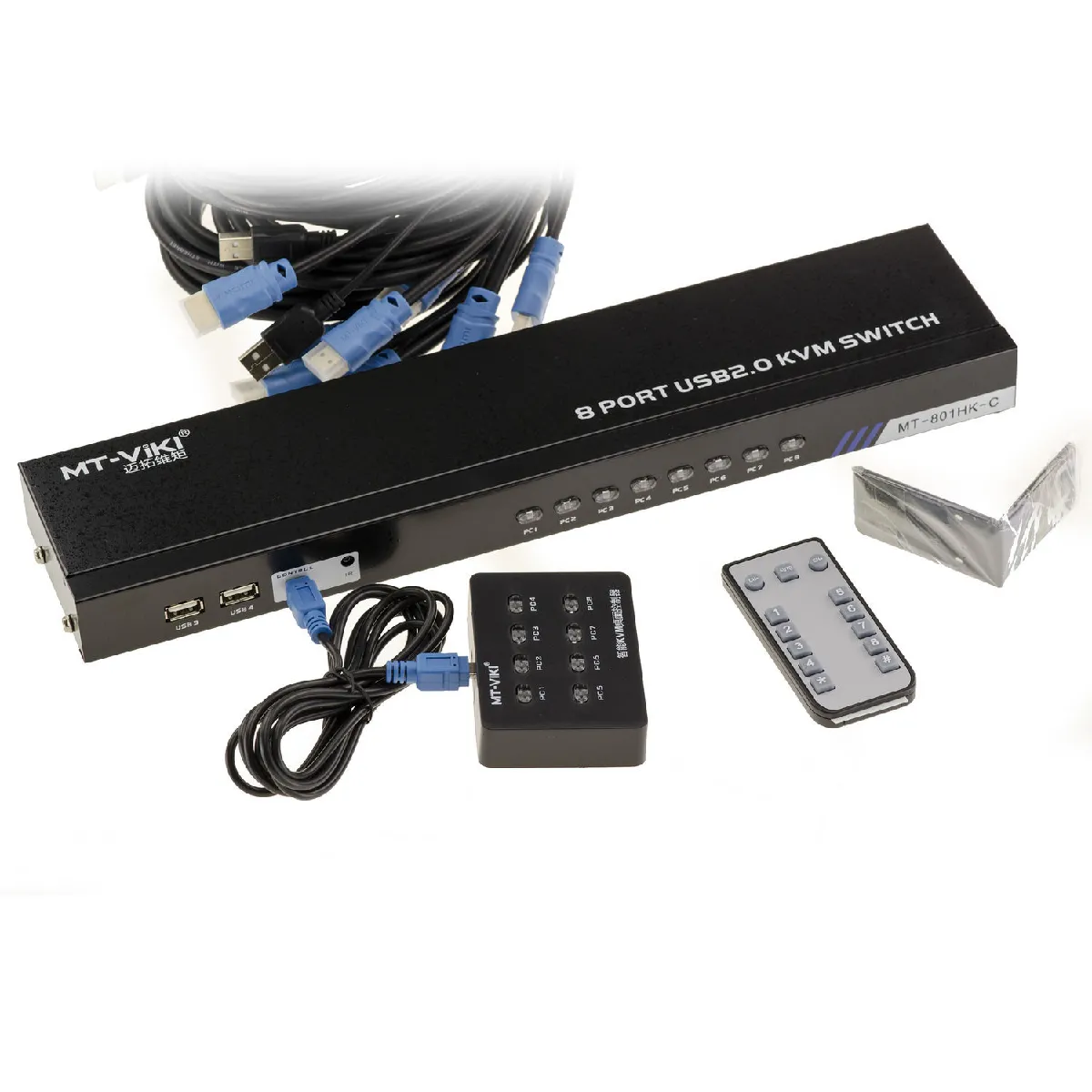 KVM Switch Automatique Souris Clavier Ecran 8 PC - HDMI / USB - Controle à distance, auto alimenté, avec cordons - 4096x2160