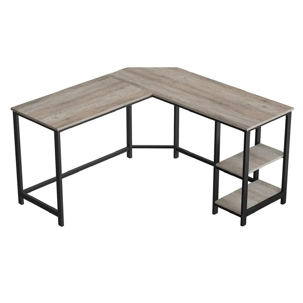 Bureau d’angle table informatique en forme de L table d’étude avec étagère de rangement pour bureau à domicile gain de place montage facile style industriel 138 cm grège et noir 12_0001335