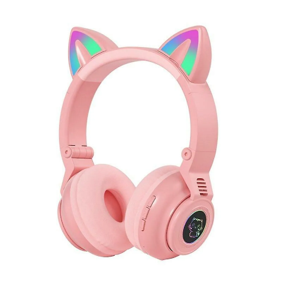 Casque Bluetooth sans Fil, Ecouteurs Bluetooth pour Oreilles de Chat pour Filles, Pliable Casque avec Lumières LED/Micro, Micro SD Carte Slot pour iPhone/PC/Tablettes/TV( Rose)