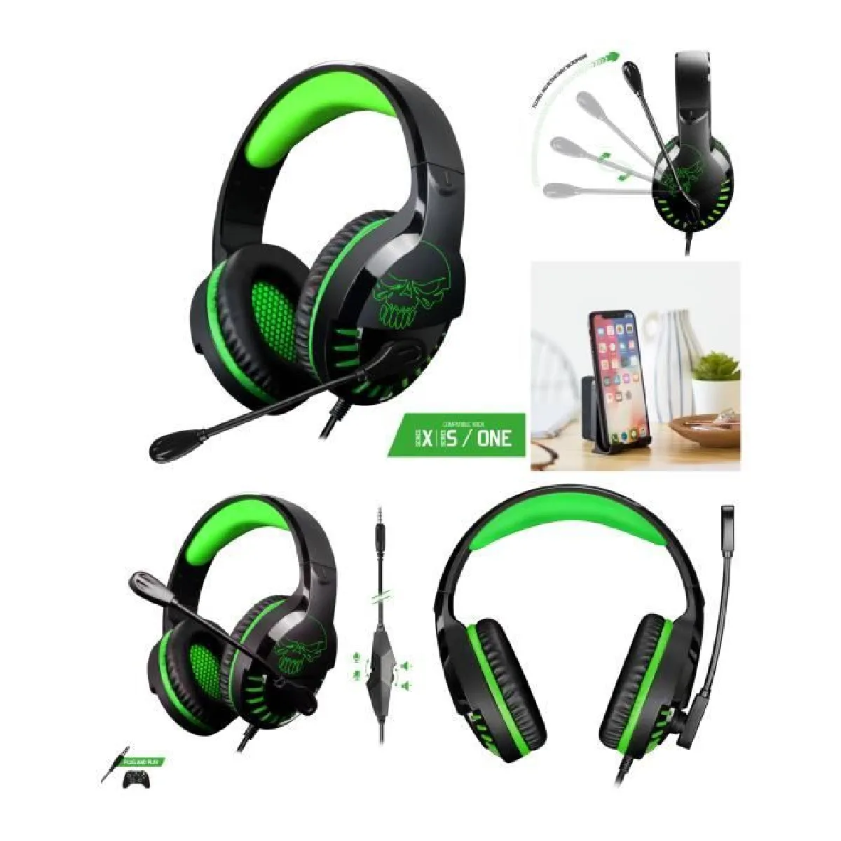 Casque Gaming Pro Spirit pour Xbox One - Series X - S - PC / Stéréo / Xbox Edition Spirit of Gamer + Support telephone.