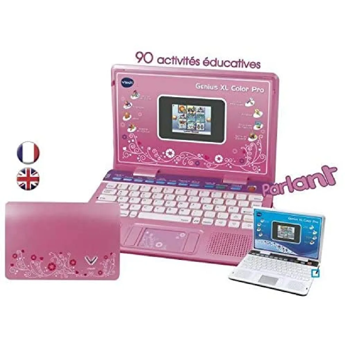 mini ordinateur portable avec 90 activités pour enfant Genius Xl Color Pro rose