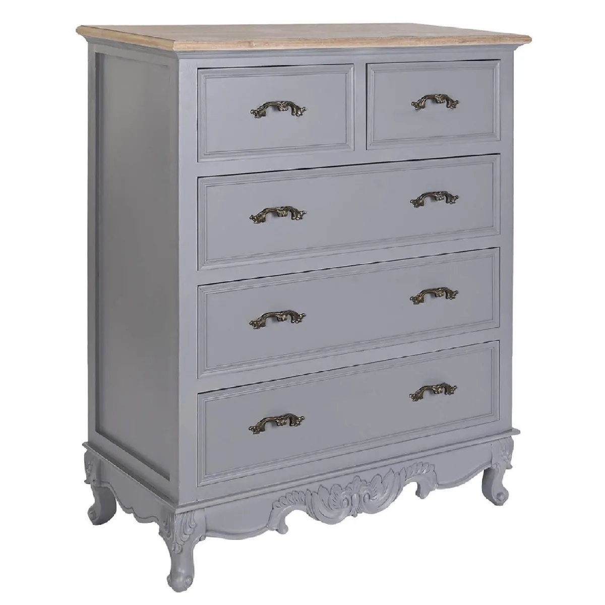 commode avec 5 tiroirs en bois de paulownia/MDF coloris gris clair - Longueur 80 x Profondeur 40 x Hauteur 96 cm