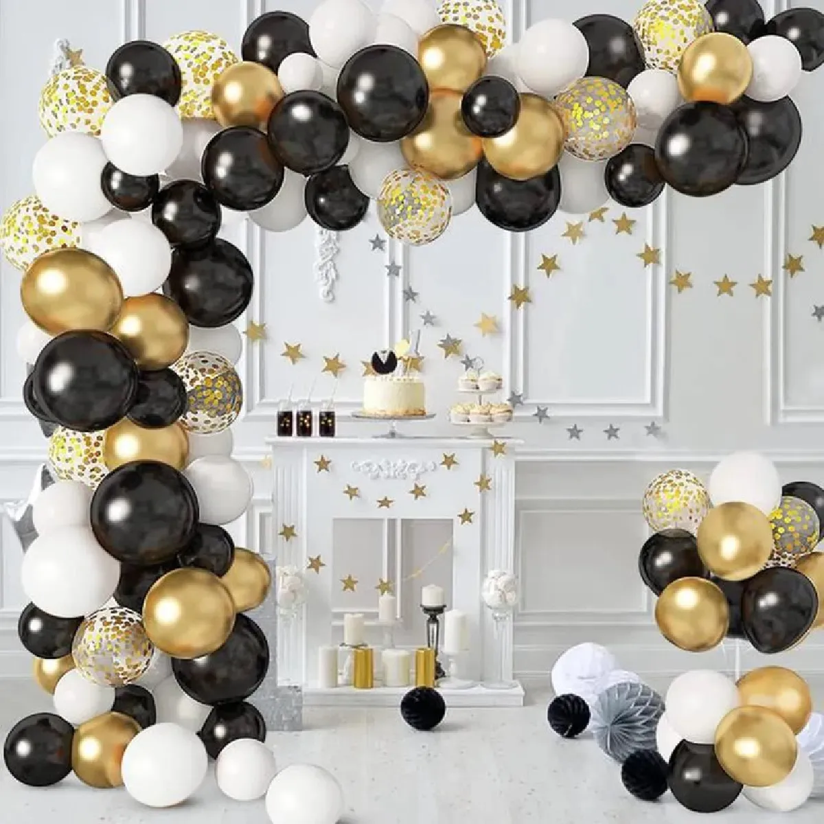 Arche Ballon Noir Or Guirlande Ballon Anniversaire Noir Or Blanc Ballons pour Mariage Saint Valentin Fête Décoration Anniversaire