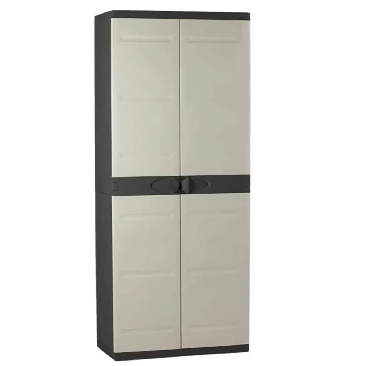 Armoire meuble de rangement 2 portes intérieur/extérieur coloris noir/taupe - Longueur 70 x Profondeur 44 x Hauteur 176 cm