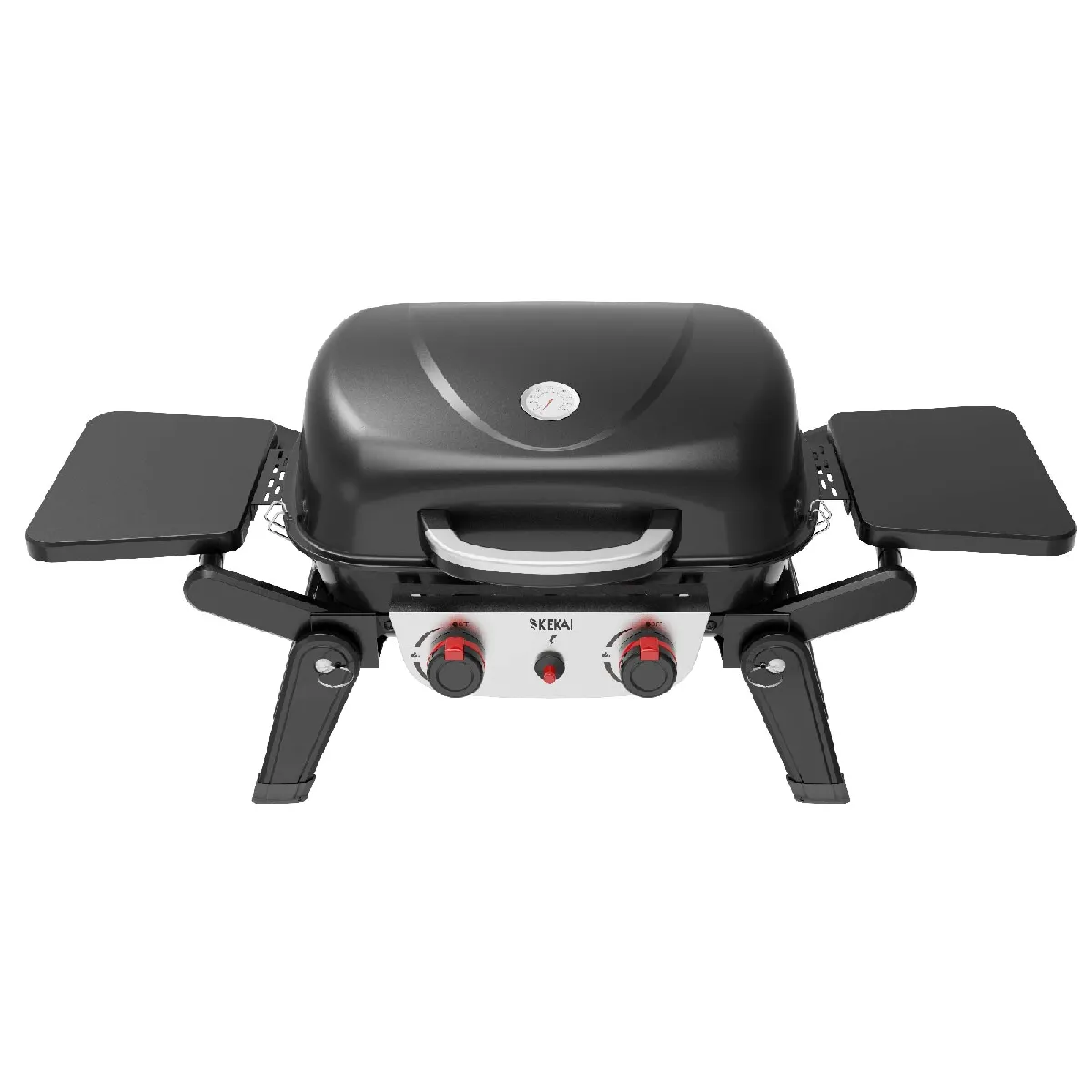 Barbecue à Gaz Portable de Table Kekai Erie 96,8x47,9x36 cm 5 kW - 2 Brûleurs, Thermomètre, Tables Latérales, Gril et Plancha