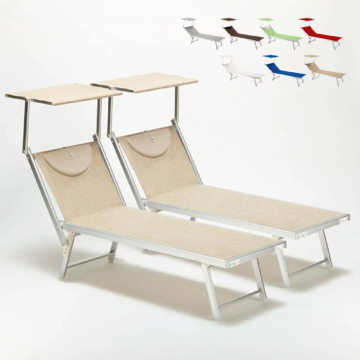 Bain de soleil Chaise longue transats aluminium Santorini 2 pièces, Couleur: Beige