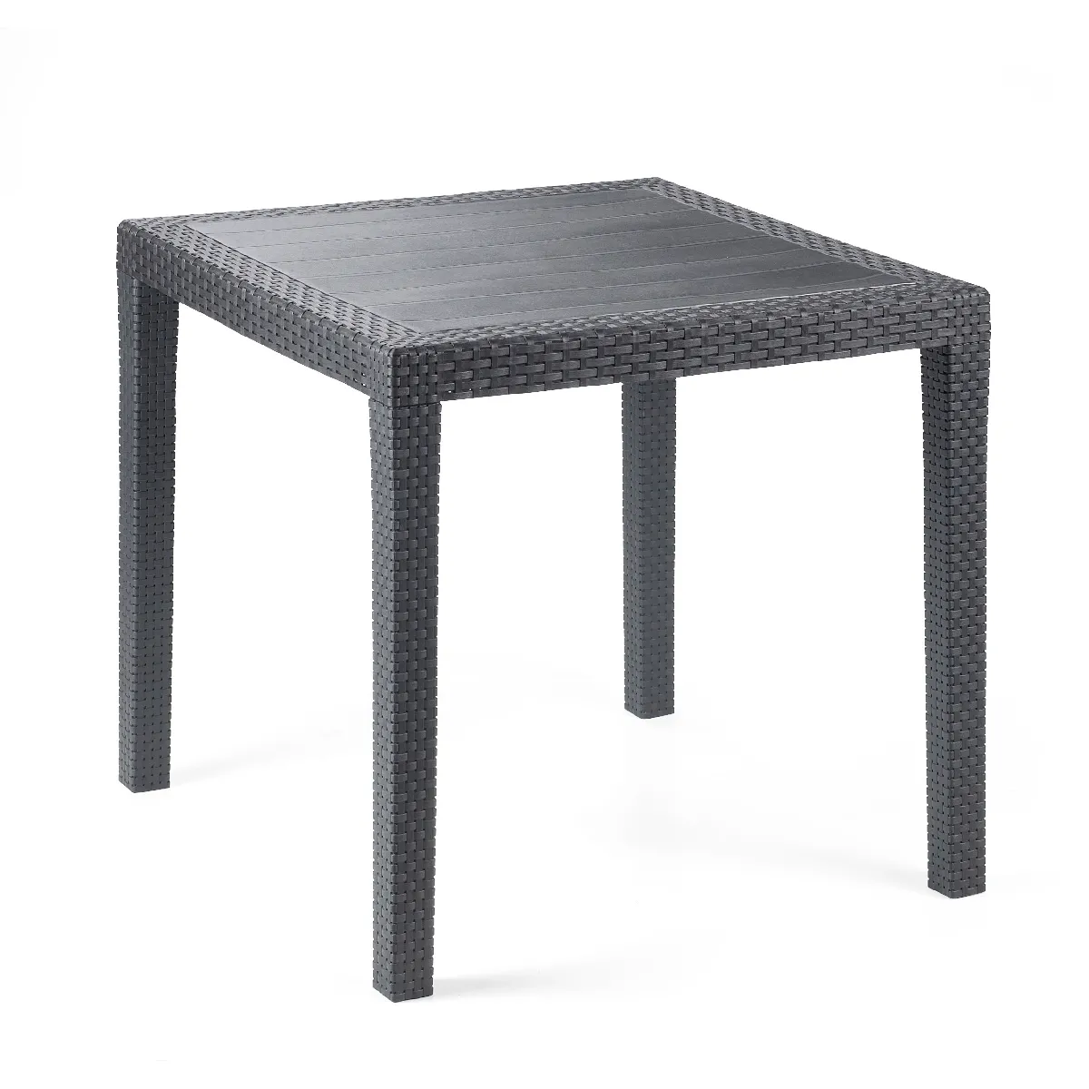 Table d'extérieur carrée, structure en résine dure effet rotin, Made in Italy, 80 x 80 x 72 cm, couleur Anthracite