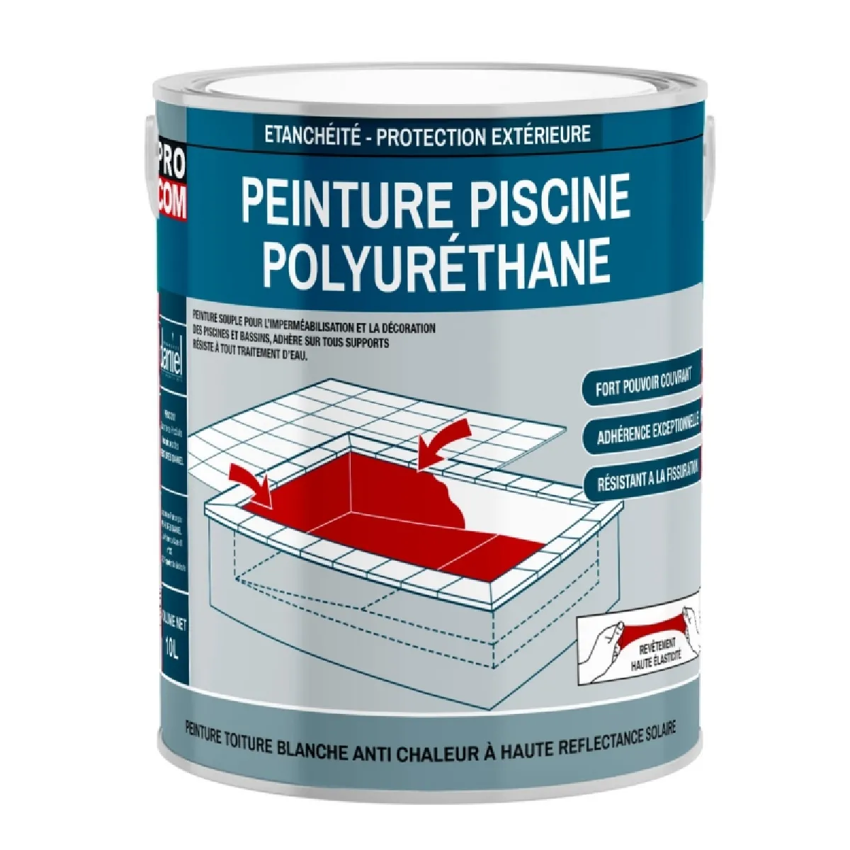 Peinture piscine béton, peinture polyuréthane pour piscine et bassin, étanche et souple, béton, enduit, ciment PROCOM-2.5 litres-Blanc