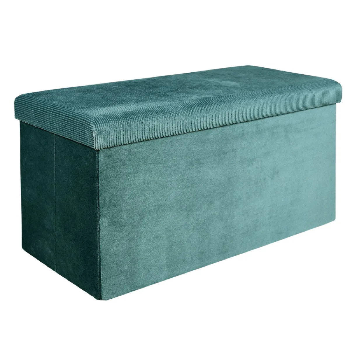 Coffre banc pliable design velours Giulia - L. 76 x H. 38 cm - Bleu canard