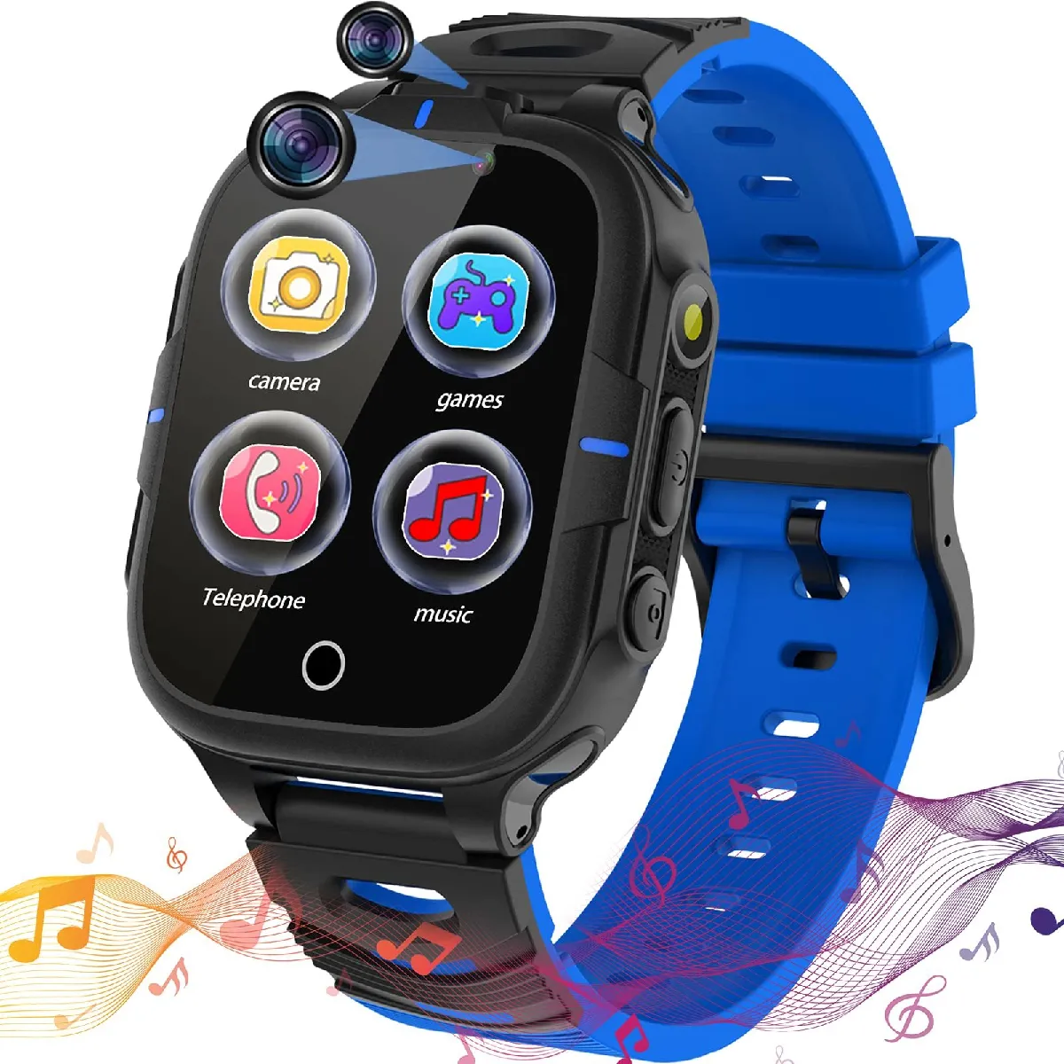 Montre Connectée pour enfants, garçons et filles - Montre Connectée pour enfants avec 15 jeux, appel SOS, lecteur de musique, caméra vidéo, appel, réveil, calculatrice, écran tactile, pour garçons et filles, étudiants(Bleu)