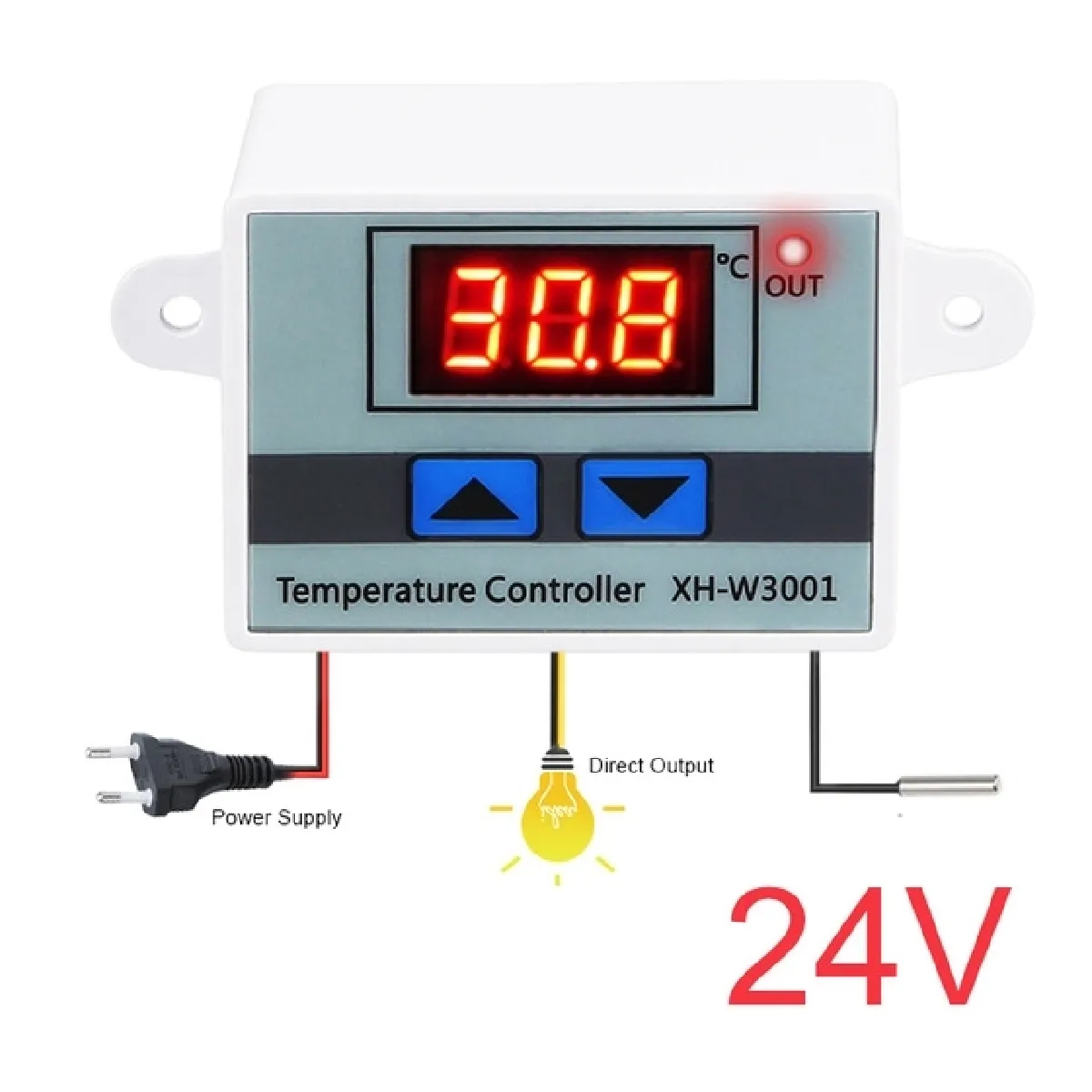 XH-W3001 Contrôleur de température à LED Numérique Arduino Refroidissement Chauffage Interrupteur Thermostat NTC Sonde 24V