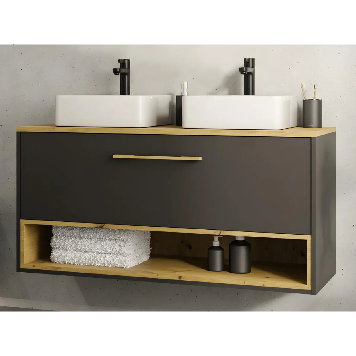 Meuble de salle de bain suspendu anthracite avec double vasque à poser - 120 cm - YANGRA