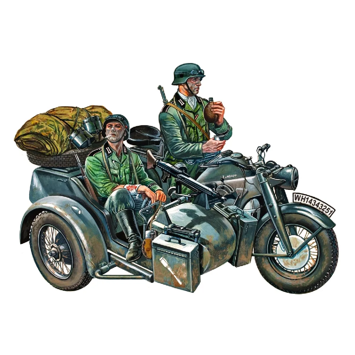 Maquette véhicule militaire avec figurines : Zündapp KS750 et Sidecar