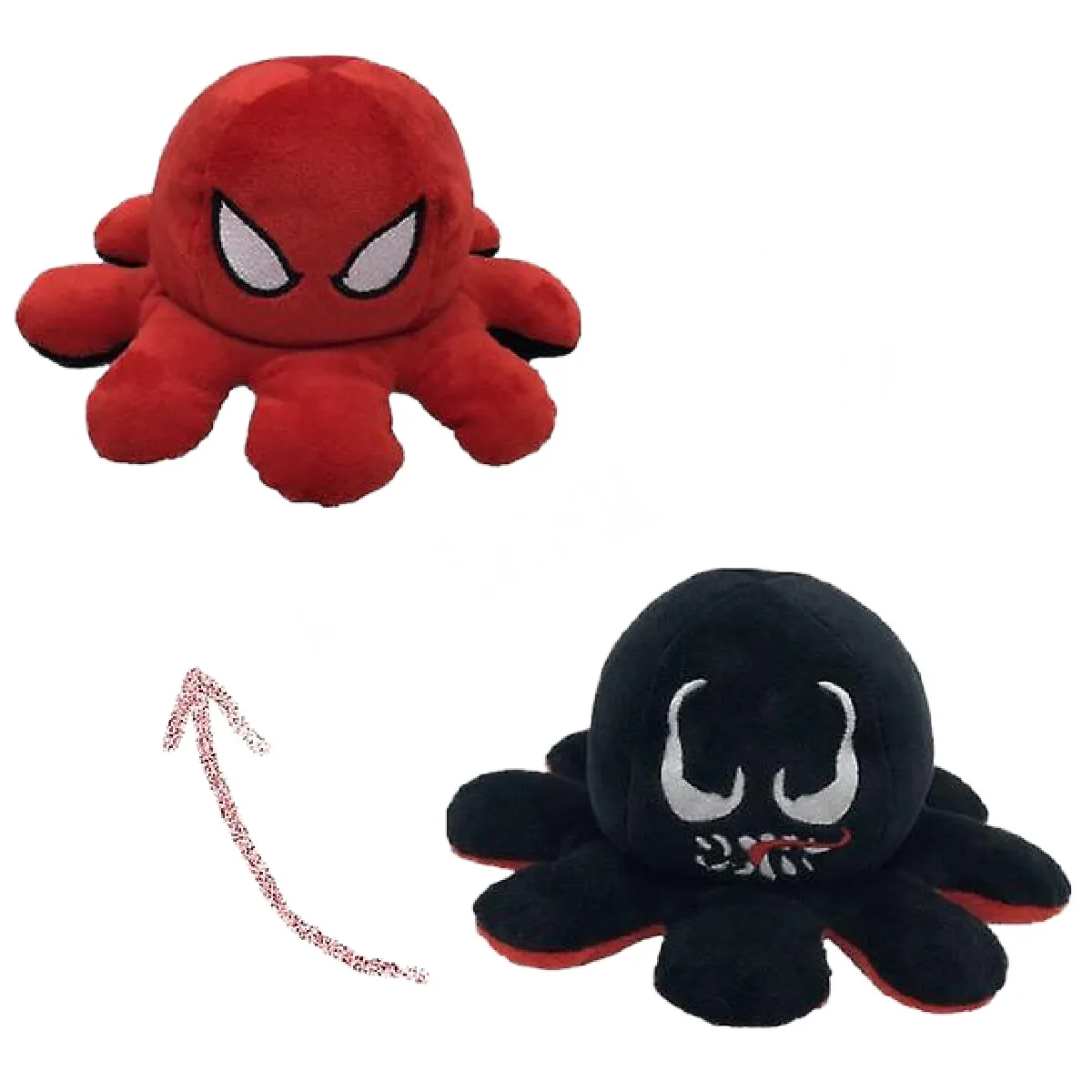 Poupée réversible, pieuvre en peluche (Spider-Man et Venom)