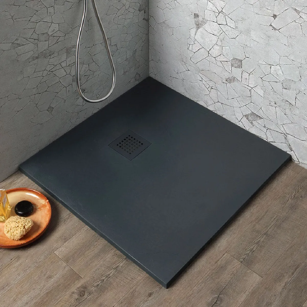 RECEVEUR DE DOUCHE 70X70 EN RÉSINE GRIS ANTHRACITE EFFET PIERRE - MUSE