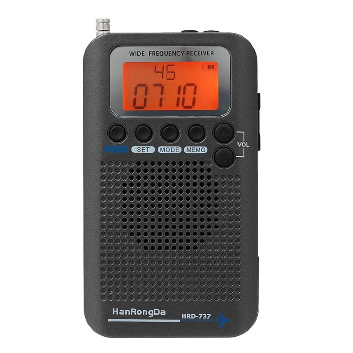 Hanrongda HRD 737 Radio-avion portable avec récepteur FM/AM/SW/CB/AIR/VHF Radio World Band et réveil LCD