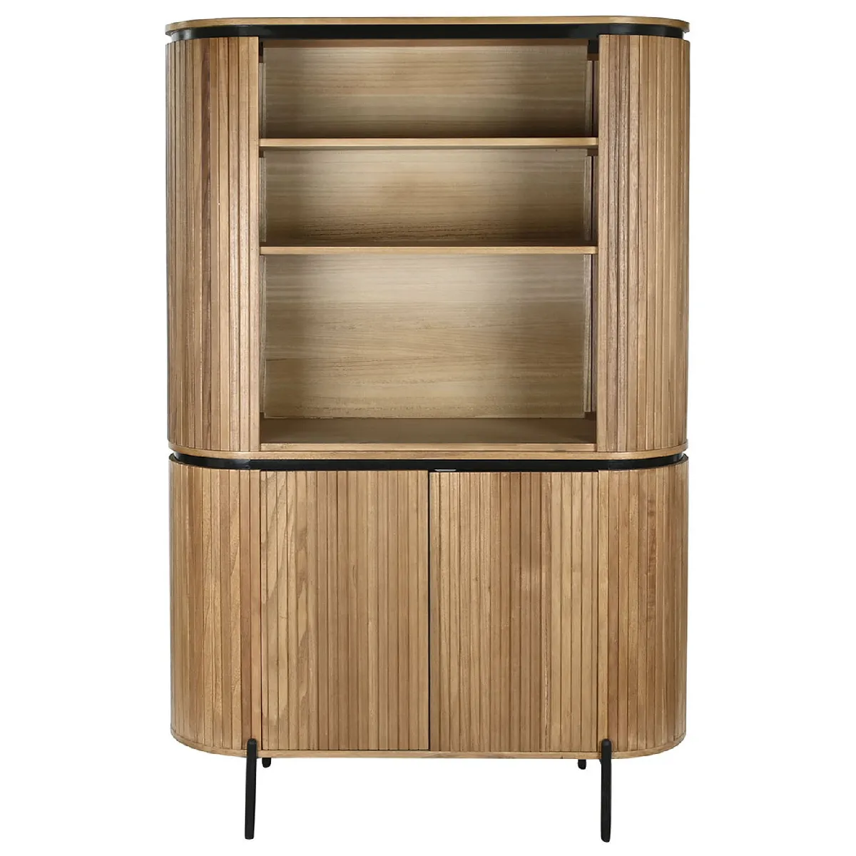 Etagère, meuble étagère en bois de paulownia coloris naturel et métal noir - longueur 110 x profondeur 39 x Hauteur 170 cm