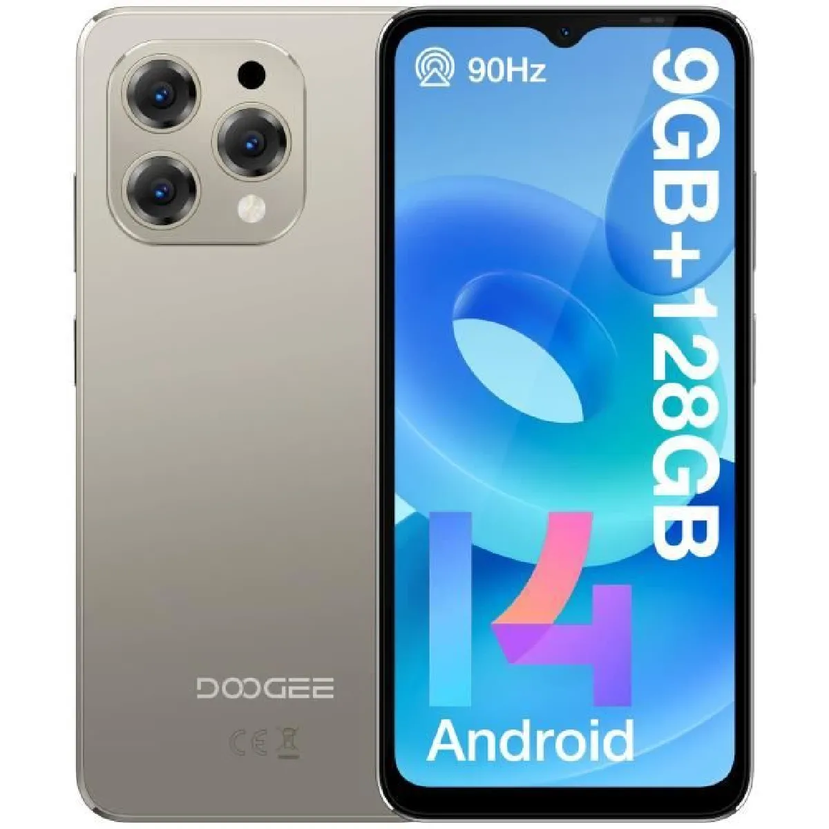 DOOGEE N55 smartphone 6.56 pouce HD+ 90Hz IPS téléphone portable Android 14, 9Go + 128Go batterie 5150 mAh caméra 13MP + 8MP