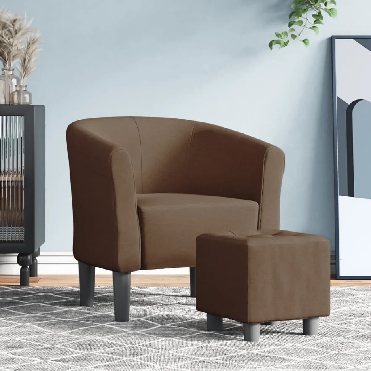 Fauteuil cabriolet et repose-pieds,Fauteuil luxe pour relax marron tissu -MN63645