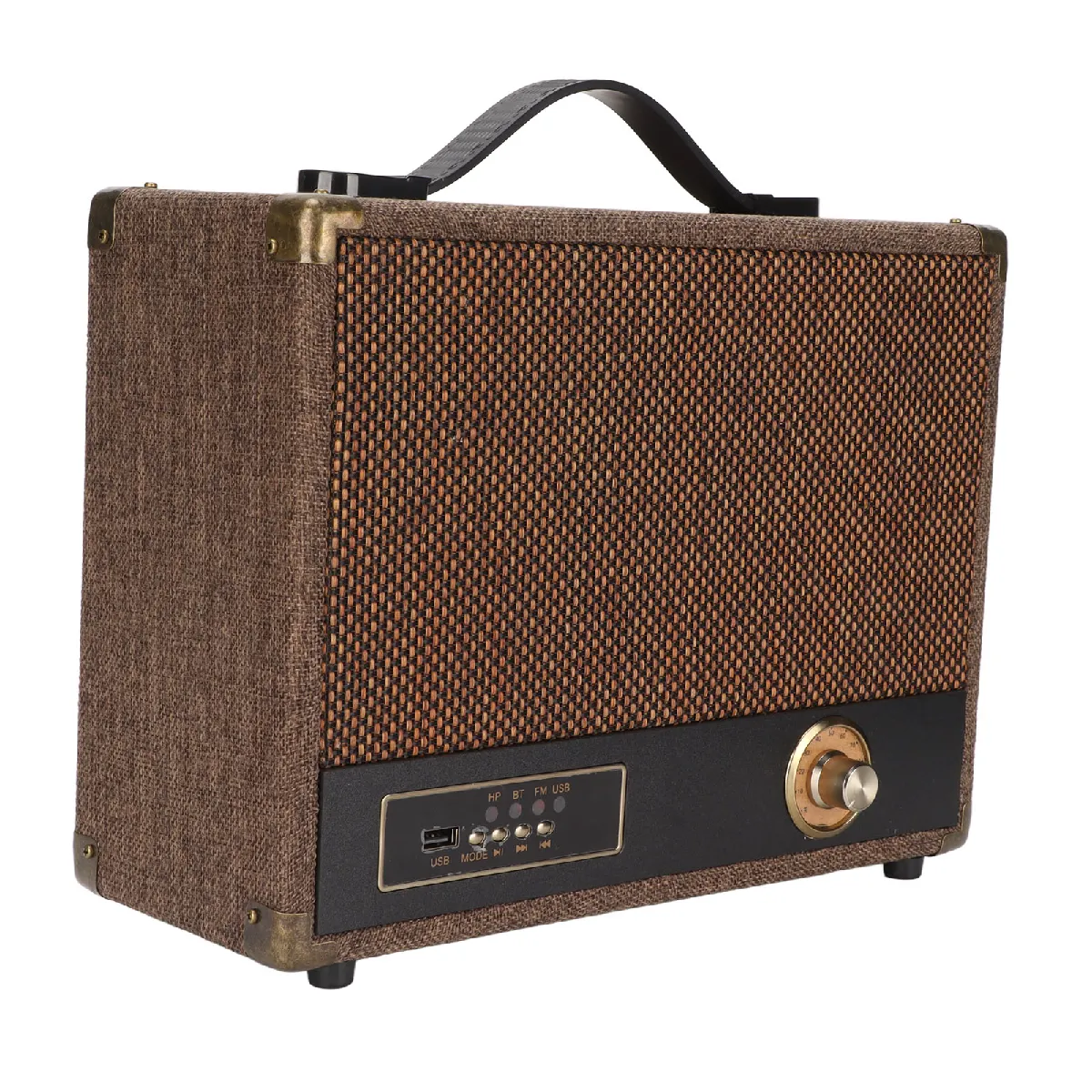 Enceinte bluetooth vintage avec basse puissante et prise en charge de la radio, lecture usb, enceinte portable sans fil avec poignée, prise secteur 100-240v uk