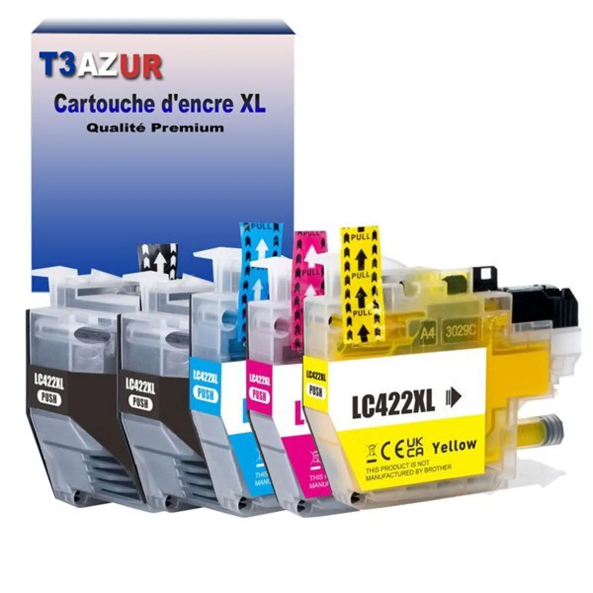 T3AZUR- Lot de 5 Cartouches compatibles avec Brother LC422 XL pour Brother MFC-J5340DW, MFC-J5340DWE, MFC-J5345DW