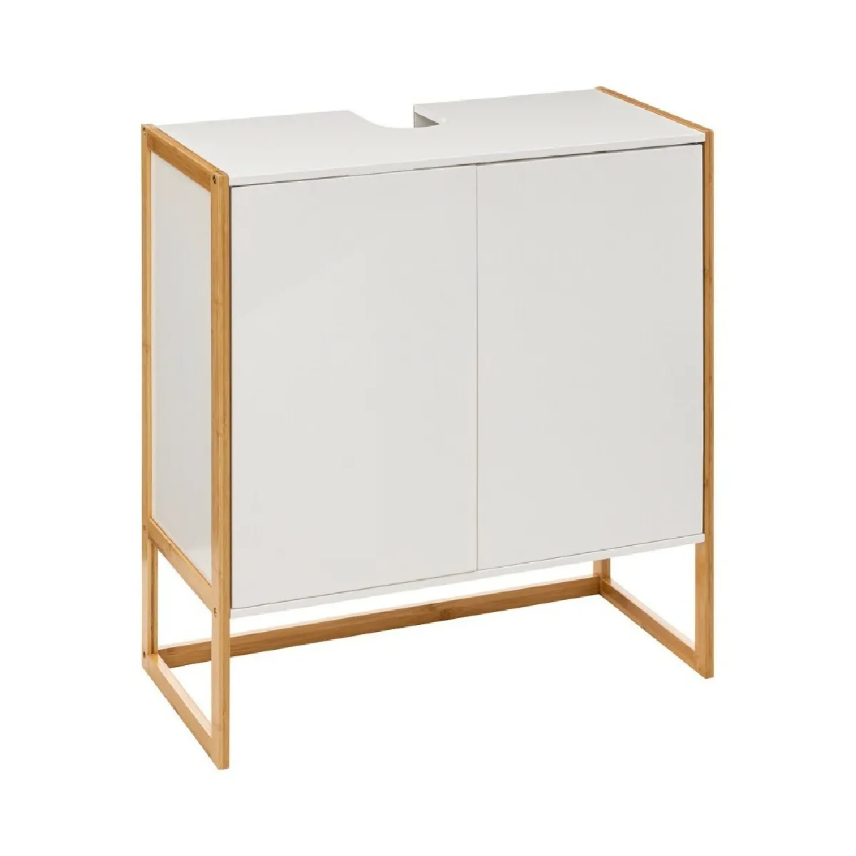 Meuble bas sous lavabo pour salle de bain en MDF coloris blanc / naturel - Longueur 70 x Profondeur 33 x Hauteur 80 cm