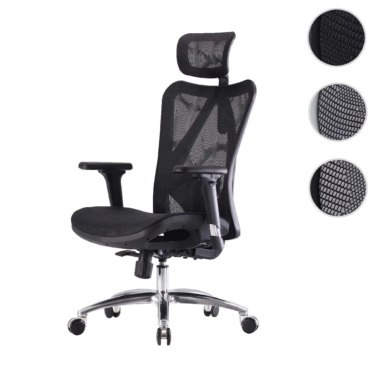 SIHOO chaise de bureau ergonomique charge max. 150kg ~ housse noire, piétement noir