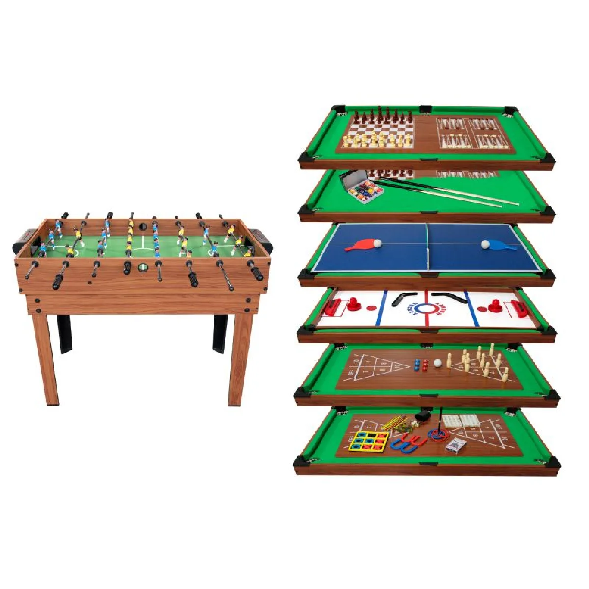 Table Multi Jeux 20 en 1 sur Pied, Multifonction avec Plateaux Modulables et Accessoires pour 20 jeux différents, 122x61x84 cm