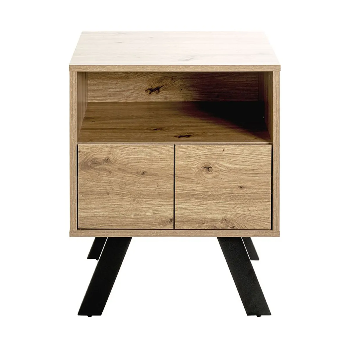 Meuble console, table console avec 1 tiroir en bois coloris chêne et métal noir -longueur 45 x profondeur 40 x hauteur 60 cm