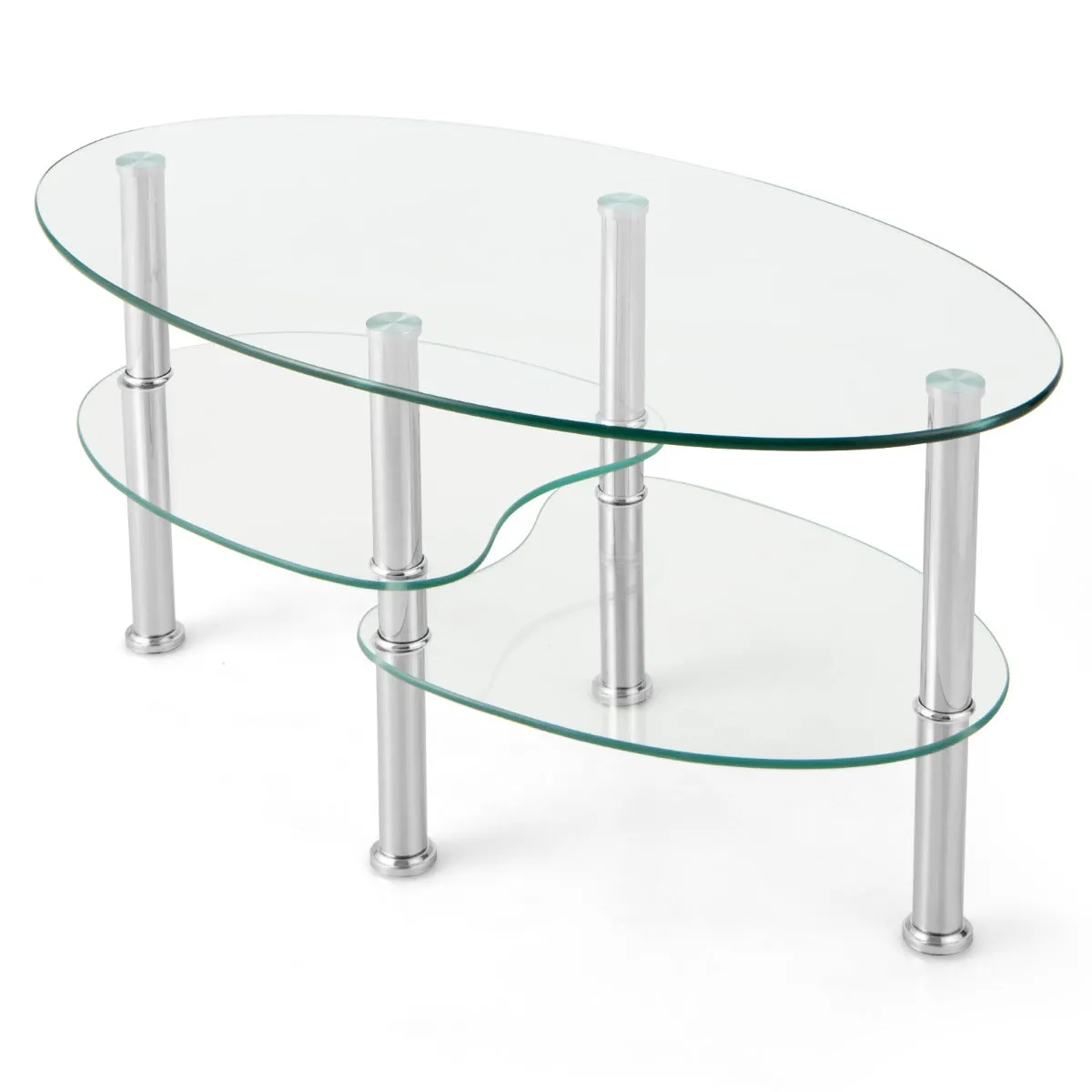 Table basse en verre table de salon avec 3 etagères en verre trempé 89 x 49,5 x 45cm pour salle salon chambre transparence 20_0004960