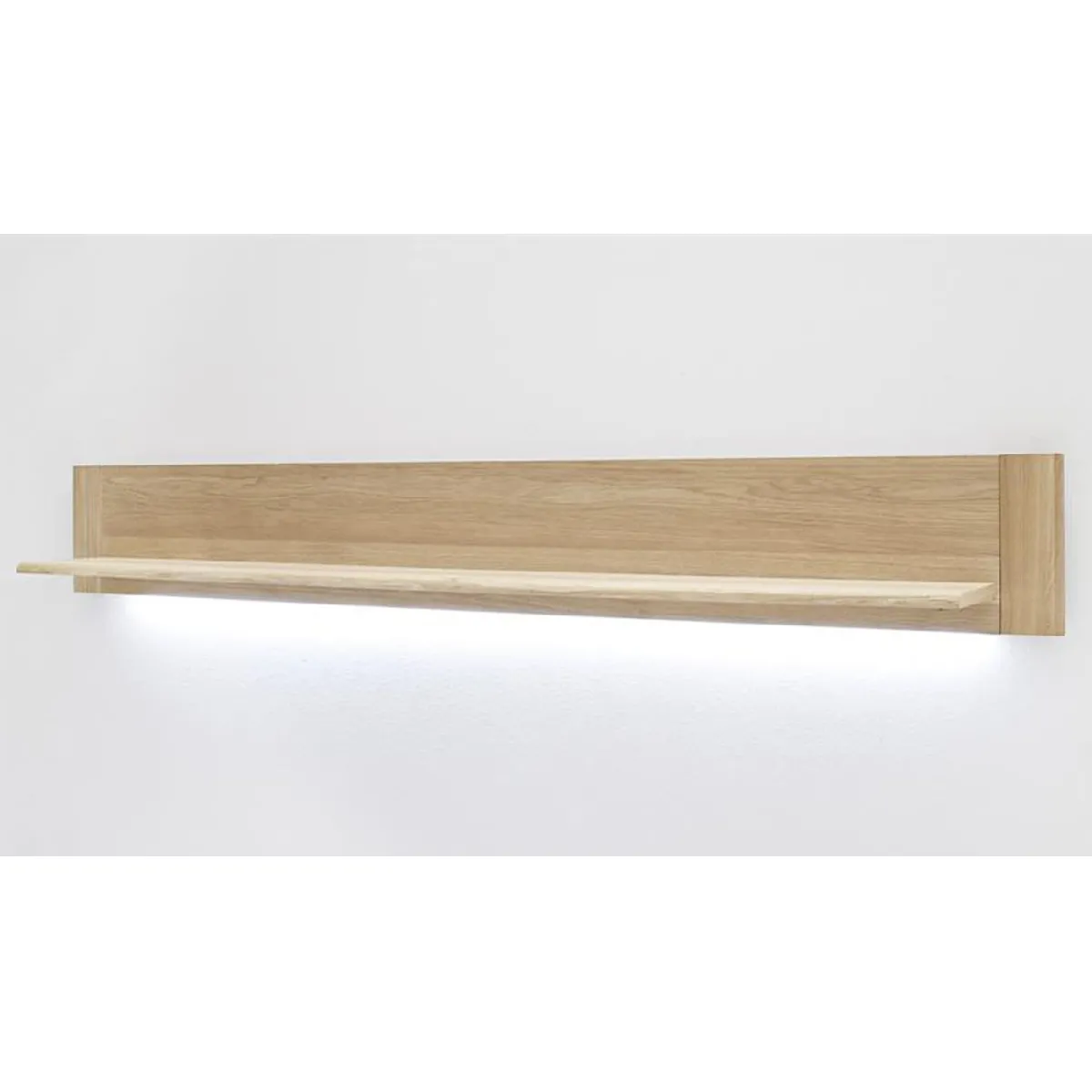 Etagère murale en chêne massif bianco avec LED - L.180 x H.24 x P.25 cm