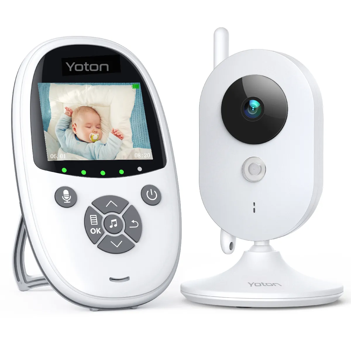 Yoton Babyphone Vidéo Caméra avec Moniteur pour Bébé - Écran 2,4 Pouces - Interphone Température Berceuses Vision Nocturne Mode VOX