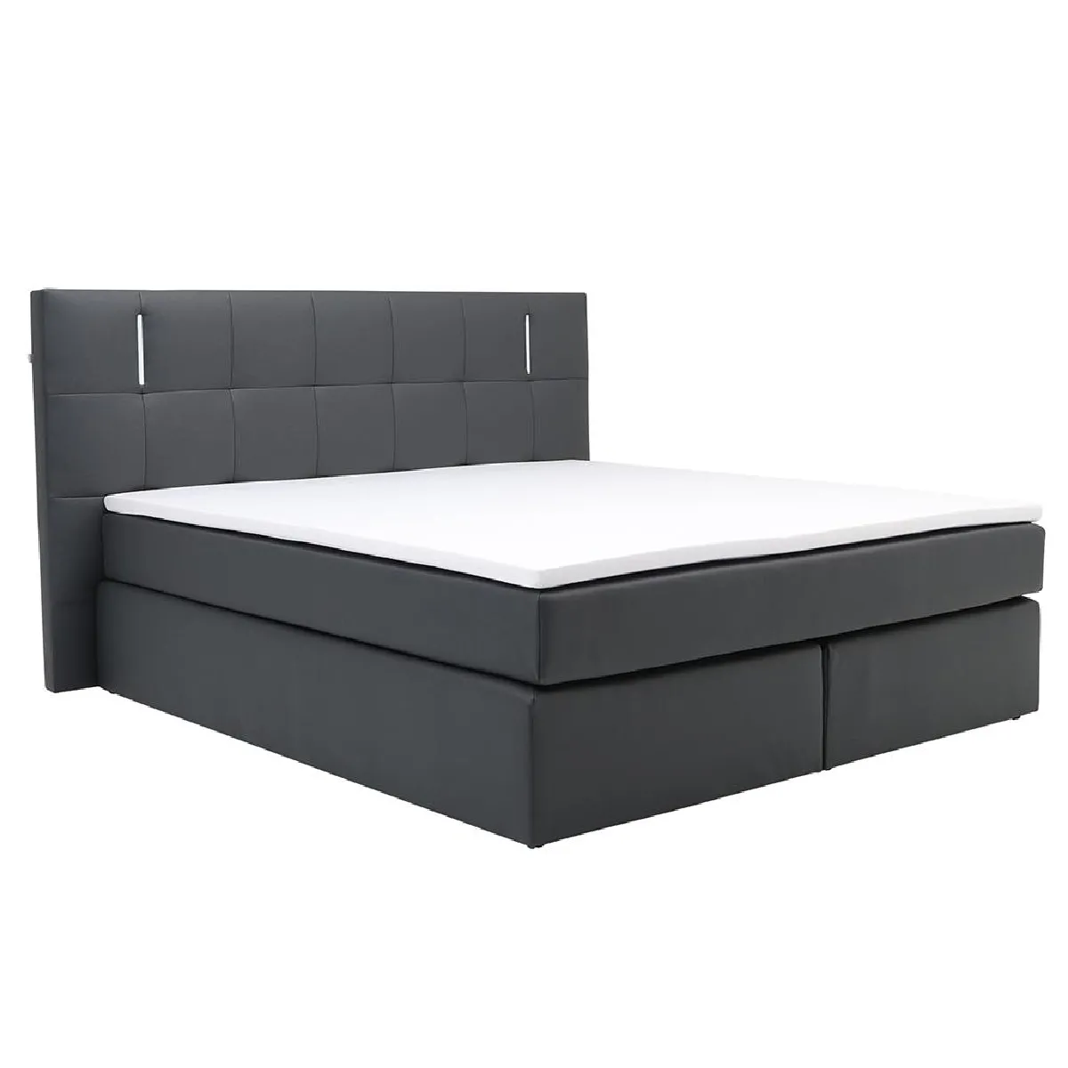 Ensemble complet boxspring tête de lit avec leds + sommiers + matelas + surmatelas - 160 x 200 cm - Simili - Anthracite - BILBAO de YSMÉE