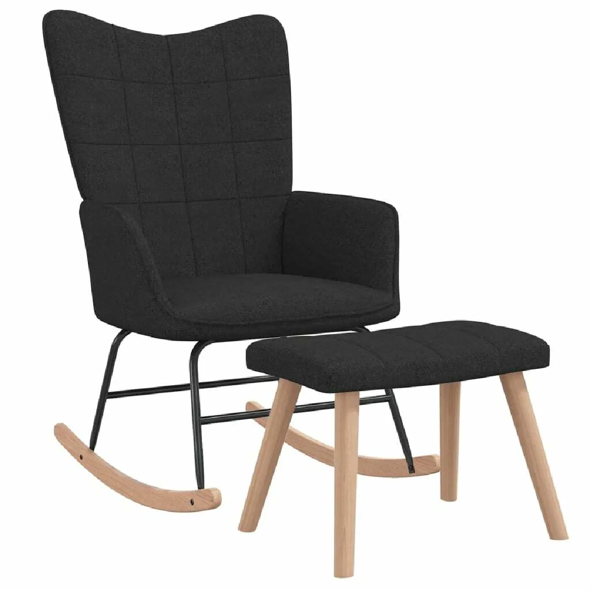 Chaise à bascule avec tabouret - Fauteuil Relax Noir Tissu -GKD95859