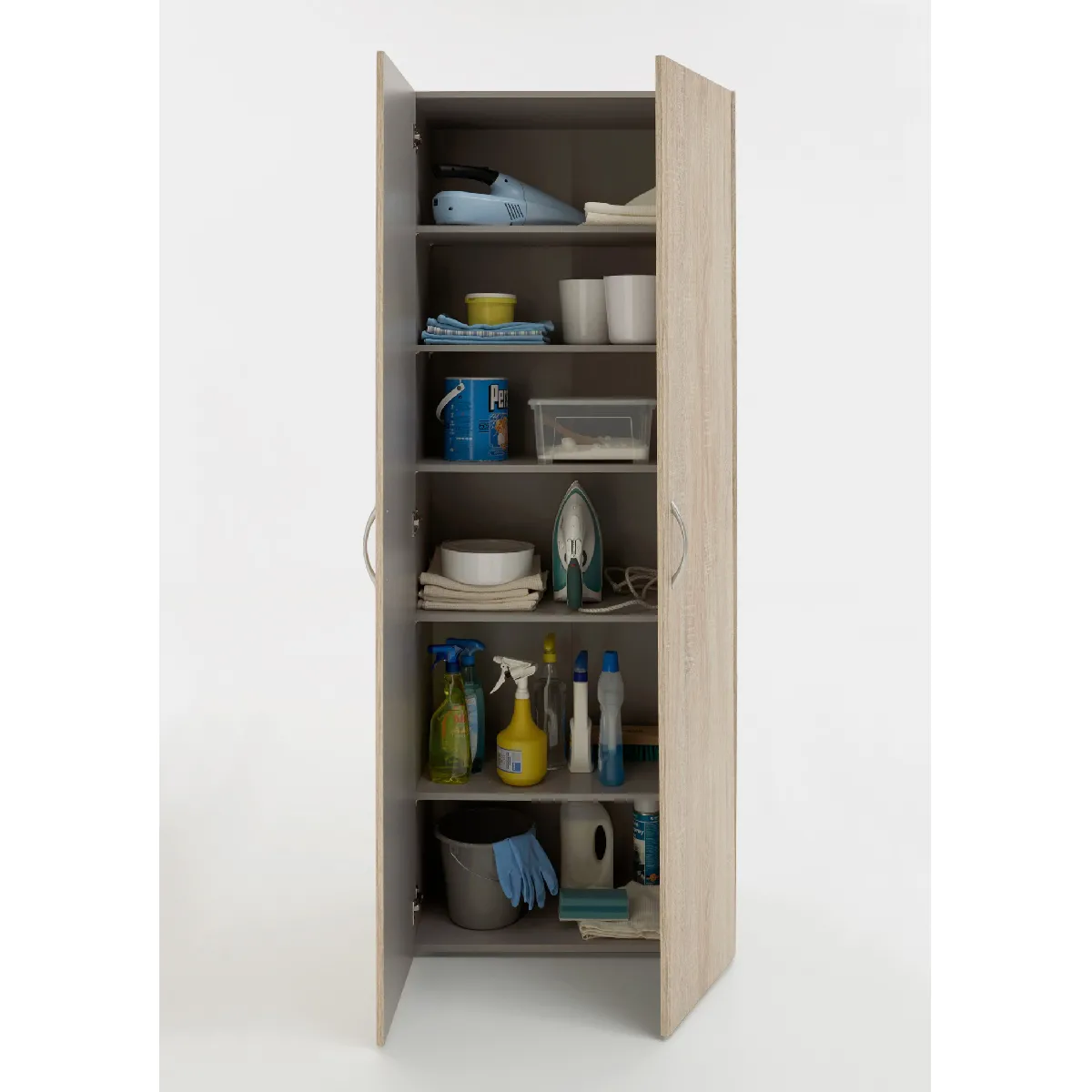 Armoire, meuble de rangement avec 5 tablettes coloris Imitation chêne - longueur 70 x hauteur 185 x profondeur 40 cm