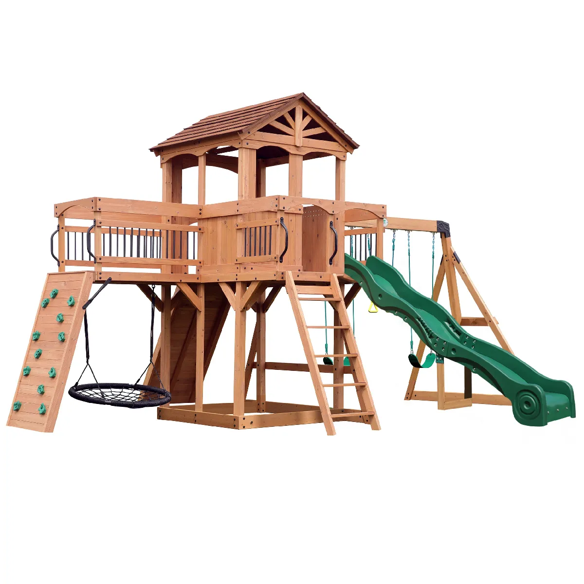 Backyard Discovery Sterling Point Swing Set, Aire de Jeux en Bois - Aire de Jeux Extérieur avec parois rocheuses, toboggan, balançoires - Balancoire Exterieur avec Toboggan, Portique Balancoire