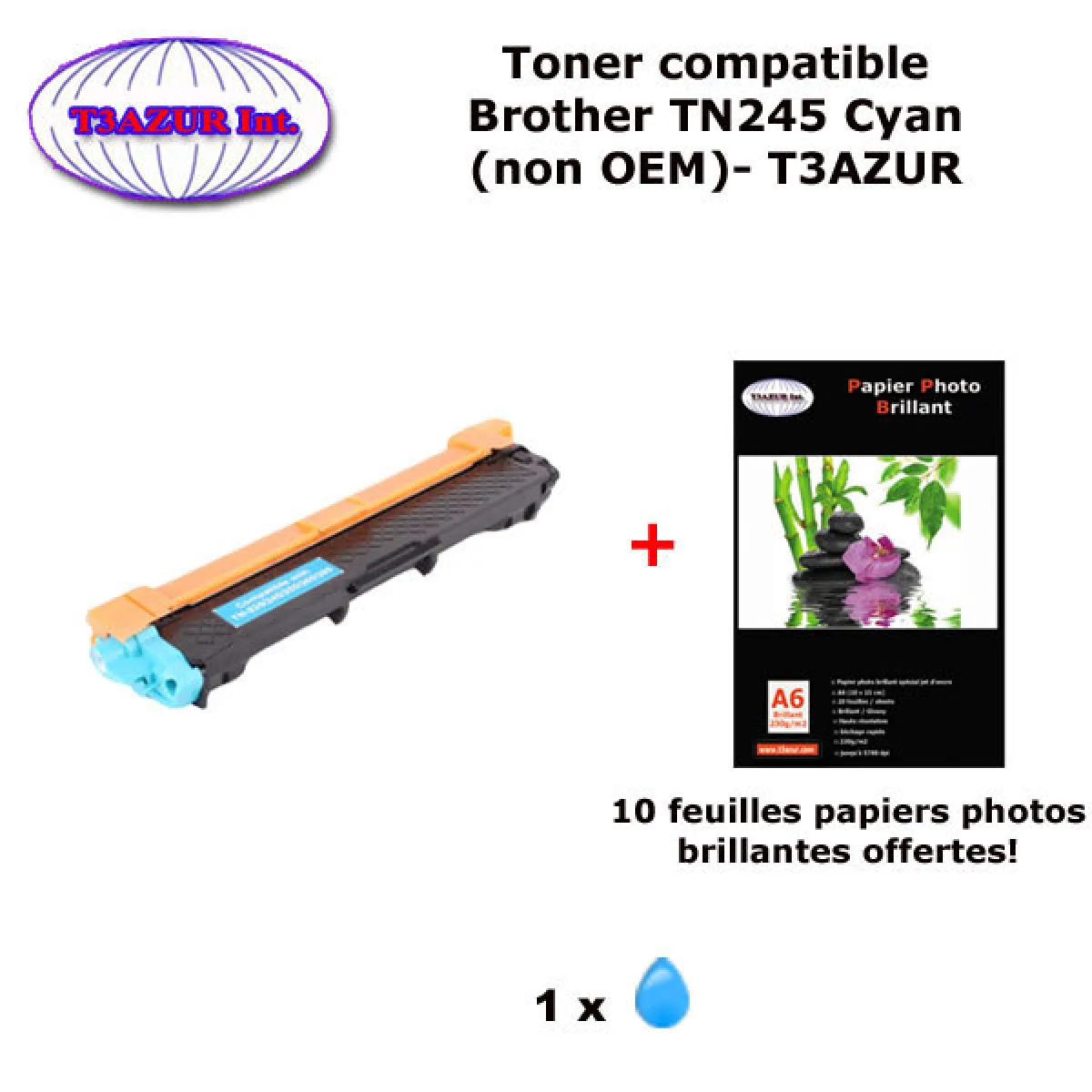 Toner compatible TN245C pour imprimante Brother DCP 9015CDW 9020CDW HL 3140CW 3150CDW 3170CDW+ 10f A6 brillants - T3AZUR