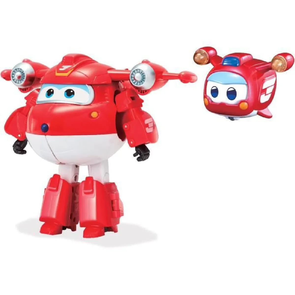 SUPER WINGS – TRANSFORMING JETT SUPERCHARGE + FIGURINE SUPER MINI JETT – Avion Jouet Transformable Figurine Robot 12cm – Jouet 3ans+