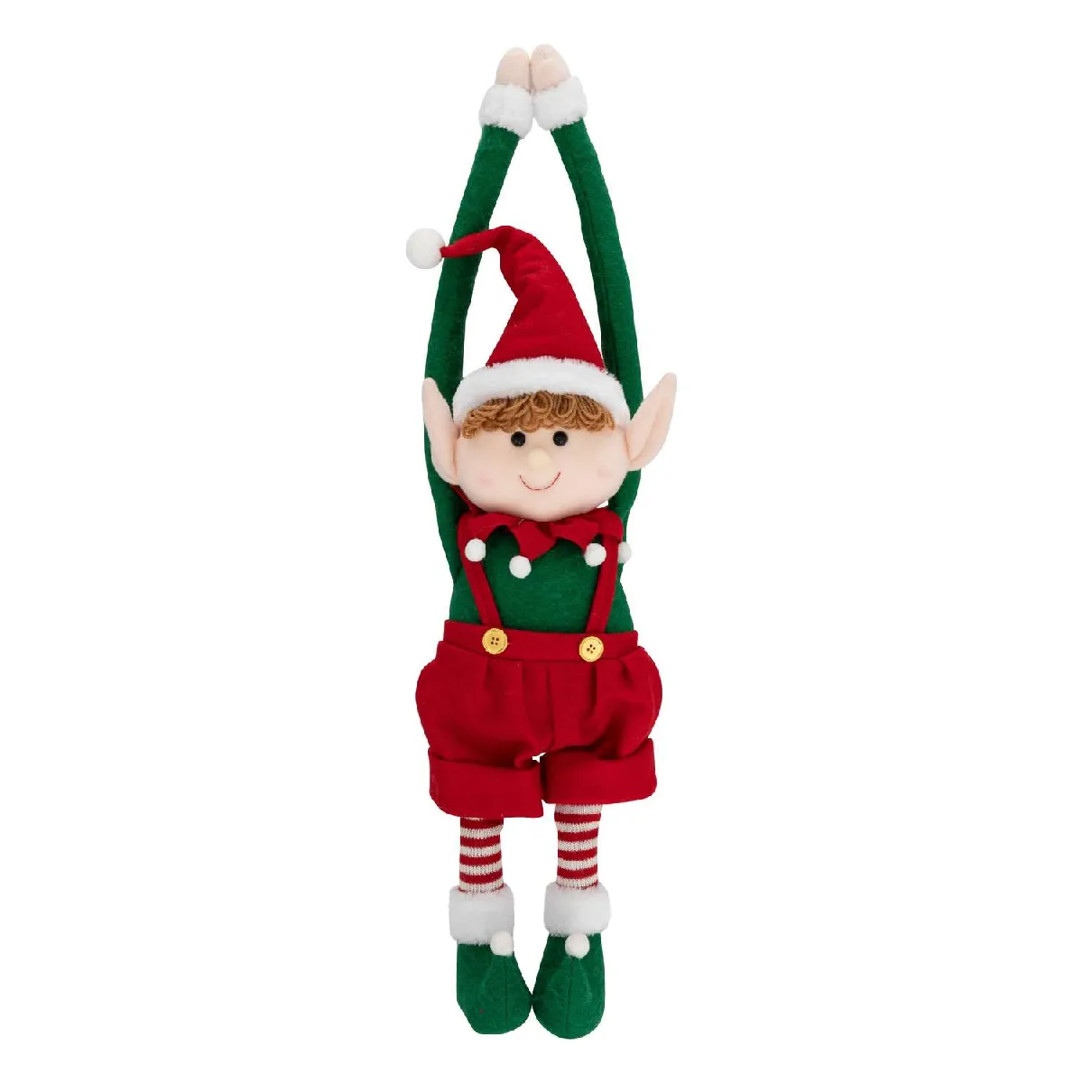 Peluche lutin de Noël à accrocher - H 74 cm - Vert et rouge