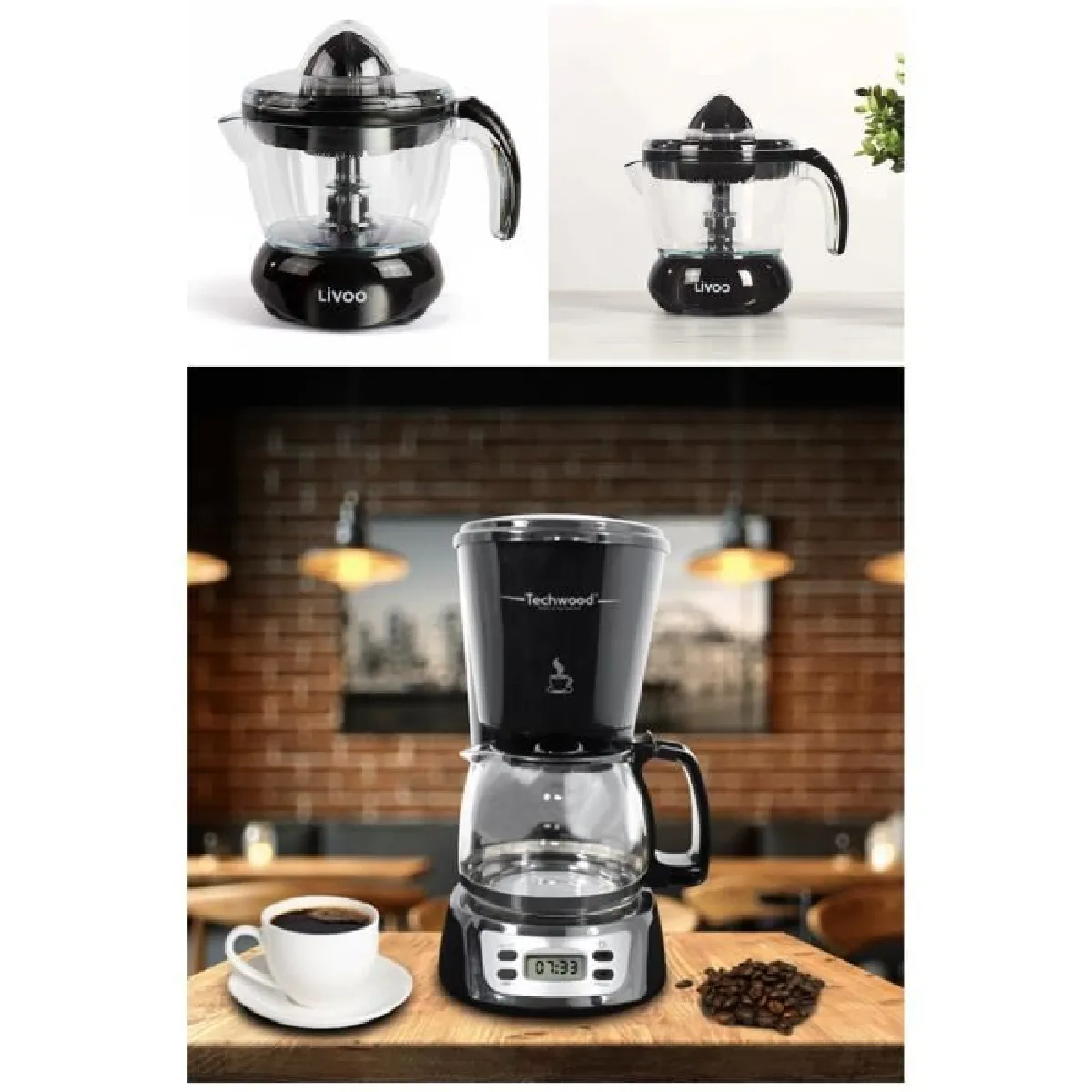 Cafetière électrique NOIRE Programmable 6 TASSES 650W Fonction Maintien au chaud + Presse fruit Agrumes Electrique Noir 700ml