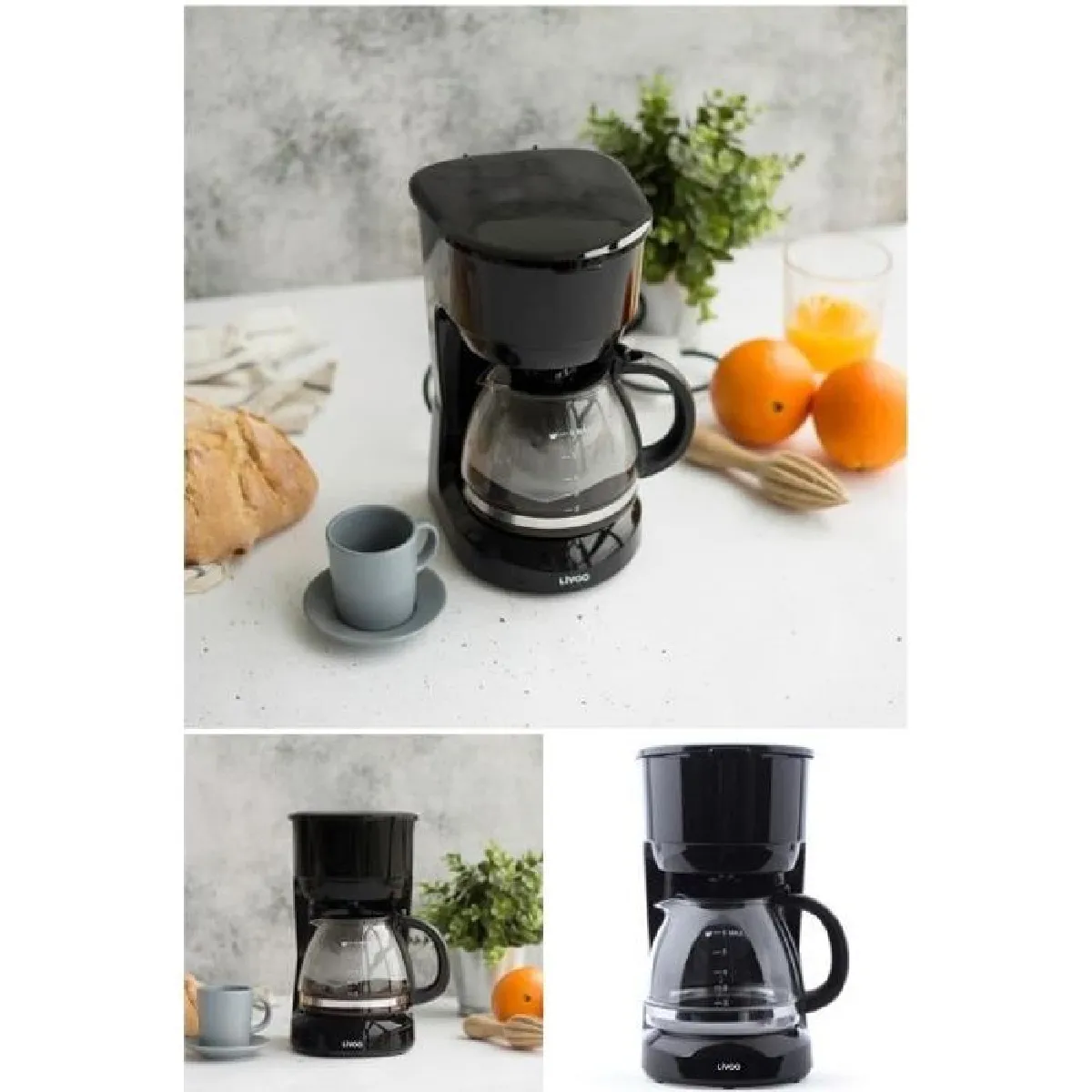 Cafetière électrique Carafe en Verre NOIRE 6 TASSES 600W Fonction Maintien au chaud, Système anti-gouttes, Arrêt automatique