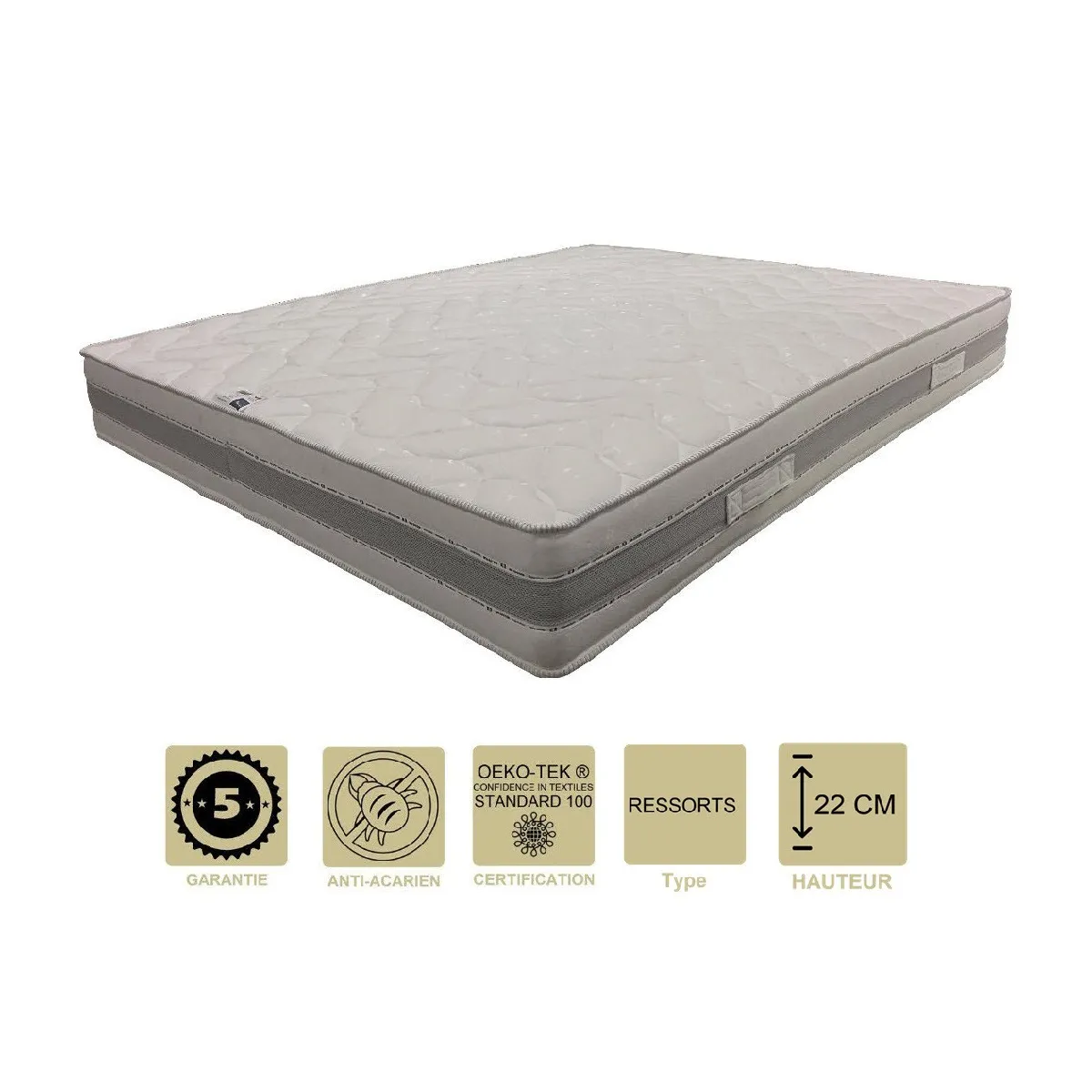 Matelas Ressorts Ensachés et Mémoire de Forme 60 Kg/m3 140x190 x 22 cm + Protège Matelas + Oreiller Visco - Soutien Très Ferme - 5 Zones de Confort - Hypoallergénique - Hyper Ventilé