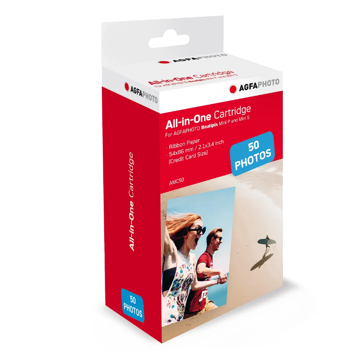 AGFA PHOTO - Cartouche et papiers 5,3 x 8,6 cm AMC - Compatible AGFA PHOTO Realipix Mini S, Realipix Mini P, Kodak Mini Printer 2, Kodak Mini Shot- RECONDITIONNE - Blanco