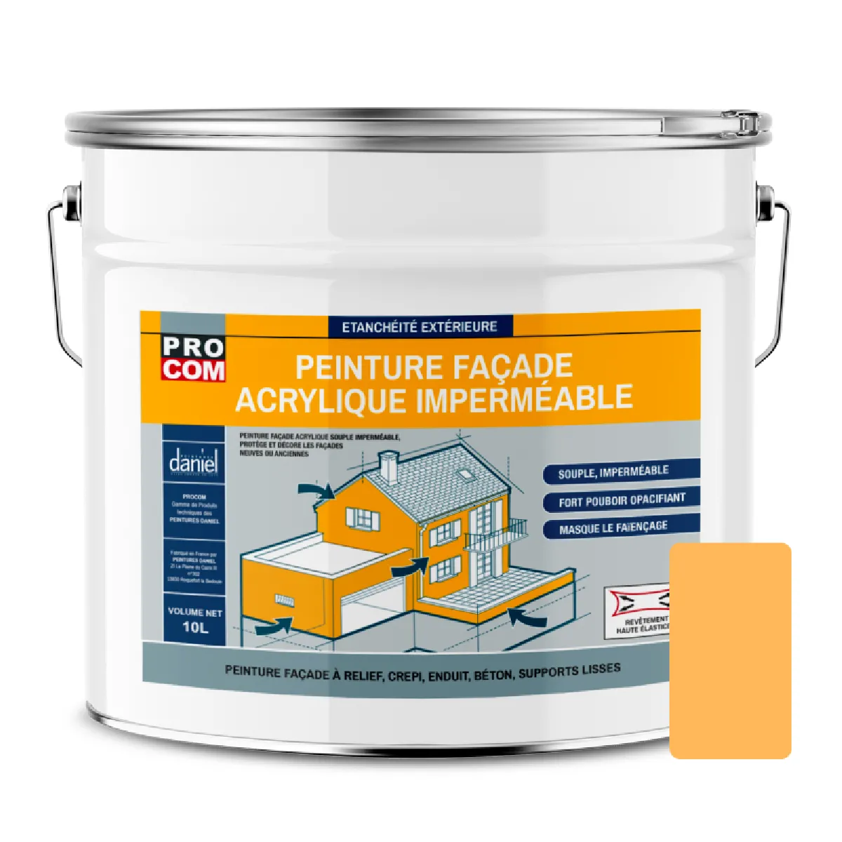 Peinture façade PROCOM crépi, façade à relief, imperméabilisation et protection des façades - Durable jusqu'à 10 ans-10 litres-Jaune (RAL 075 80 50)