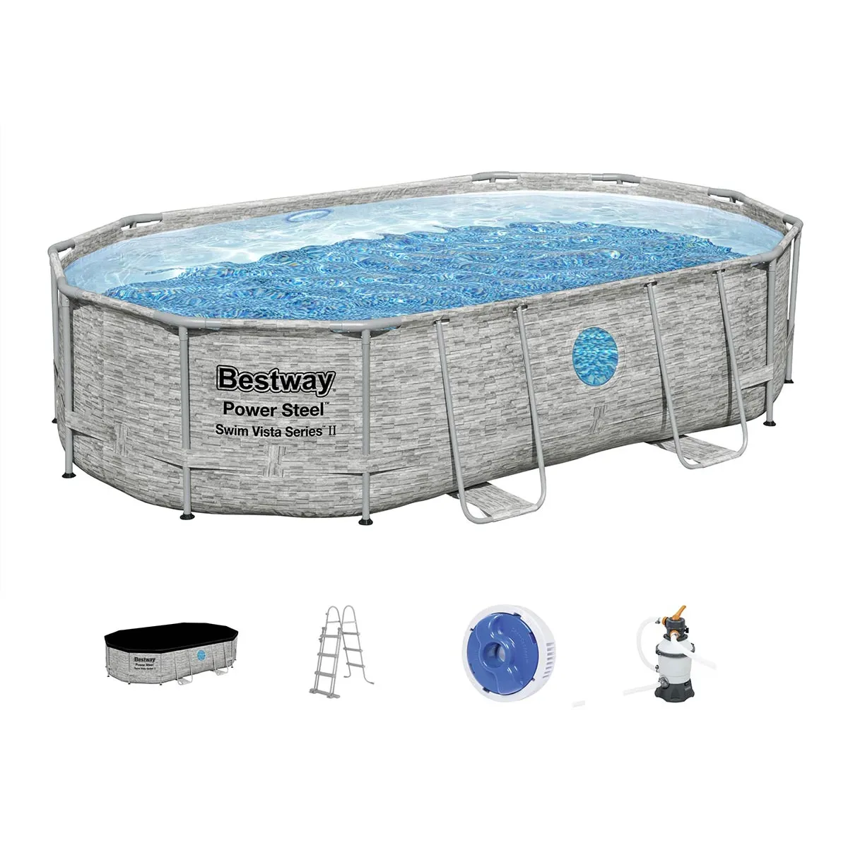 Piscine tubulaire Power Steel SwimVista avec hublots ovale 4,88 x 3,05 x 1,07 m - Bestway