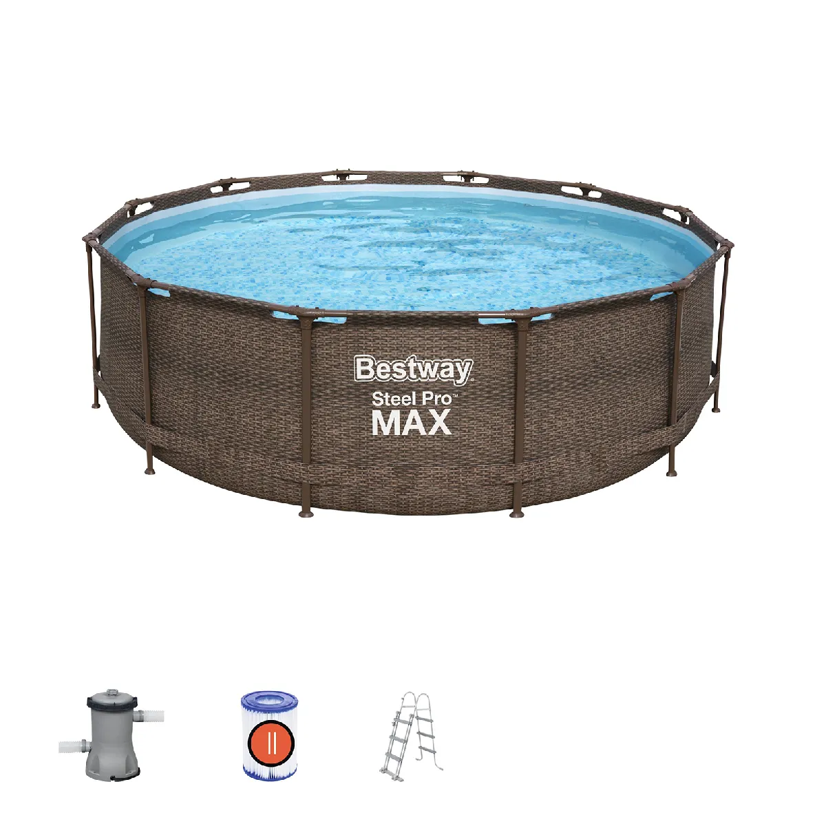 Piscine Hors-Sol Tubulaire Bestway Steel Pro Max Design Rotin 366x100 cm Filtre à Cartouche de 2.006 litres/heure