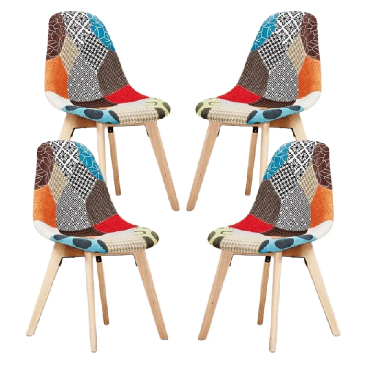 Lot de 4 Chaises Tulip Scandinaves Patchwork Rembourrées