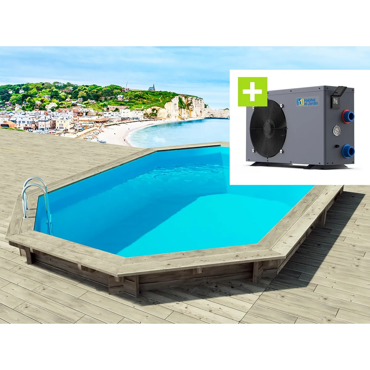 Piscine bois Brazilia 5.86 x 3.86 x 1.20 m + Pompe à chaleur - Puissance 6.1 kW